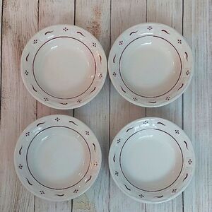 Longaberger 8" Soup Plates Traditional Red/Burgundy Set Of Four